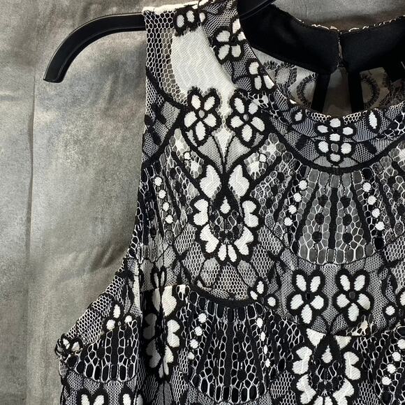 KENSIE Women's Black-White Sleeveless Halter Illusion Lace Embroidered Dress - Picture 5 of 11